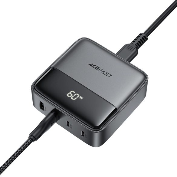 Acefast Z6 hálózati töltő 2xUSB-A és 2xUSB-C csatlakozással 65W 5A GaN PD QC - fekete