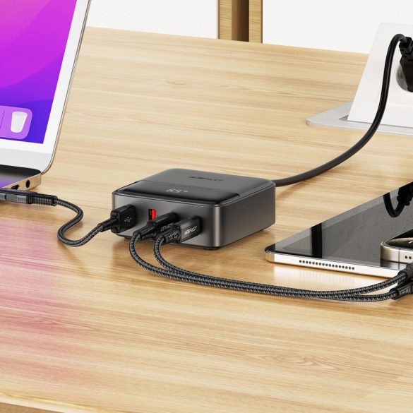 Acefast Z6 hálózati töltő 2xUSB-A és 2xUSB-C csatlakozással 65W 5A GaN PD QC - fekete