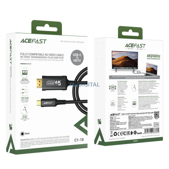 Acefast C1 USB-C - HDMI kábel 4K 60Hz HDR 1.8m - fekete