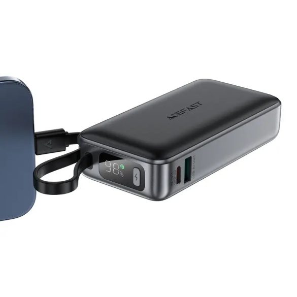 Acefast M7-10000 powerbank 1xUSB-A és 1xUSB-C csatlakozással beépített Type-C kábellel 10000mAh 30W PD - fekete