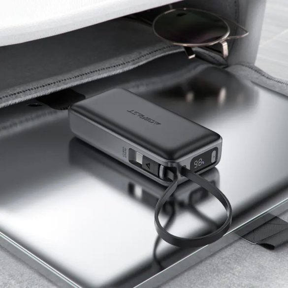 Acefast M7-10000 powerbank 1xUSB-A és 1xUSB-C csatlakozással beépített Type-C kábellel 10000mAh 30W PD - fekete
