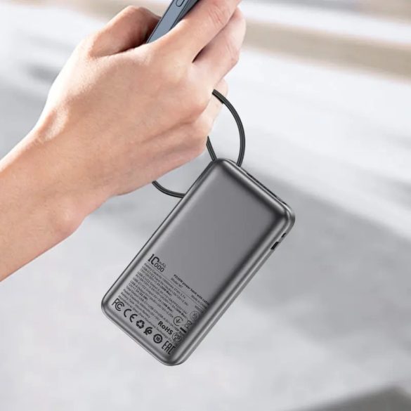 Acefast M7-10000 powerbank 1xUSB-A és 1xUSB-C csatlakozással beépített Type-C kábellel 10000mAh 30W PD - fekete