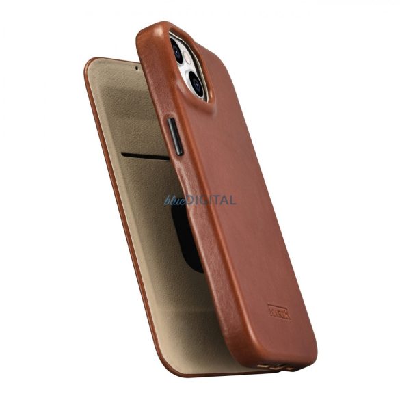 iCarer CE olajviasz prémium bőr fóliatok bőr tok iPhone 14 Flip mágneses MagSafe barna (AKI14220705-BN)