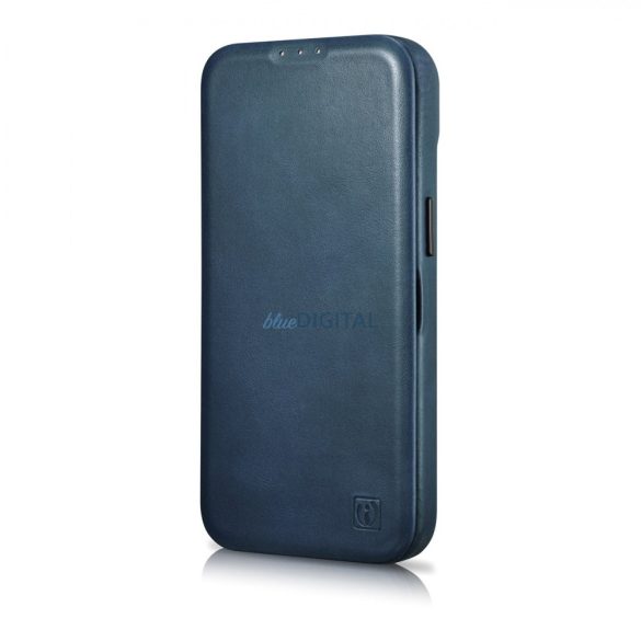 iCarer CE olajviasz prémium bőr fóliatok bőr tok iPhone 14 Flip mágneses MagSafe kék (AKI14220705-BU)