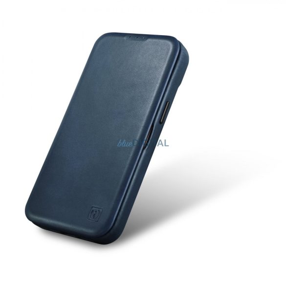iCarer CE olajviasz prémium bőr fóliatok bőr tok iPhone 14 Pro Flip mágneses MagSafe kék (AKI14220706-BU)