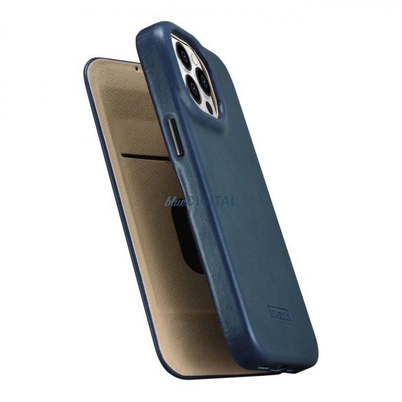 iCarer CE olajviasz prémium bőr fóliatok bőr tok iPhone 14 Pro Flip mágneses MagSafe kék (AKI14220706-BU)