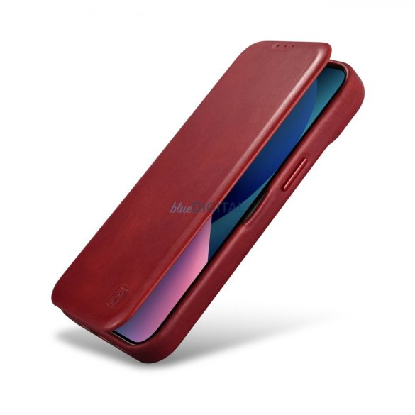 iCarer CE olajviasz prémium bőr fóliatok bőr tok iPhone 14 Pro Flip mágneses MagSafe piros (AKI14220706-RD)