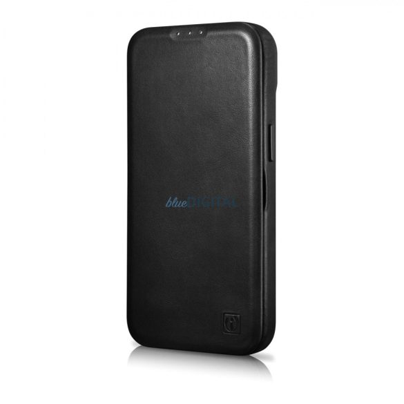 iCarer CE olajviasz prémium bőr fóliatok bőr tok iPhone 14 Plus Flip mágneses MagSafe fekete (AKI14220707-BK)
