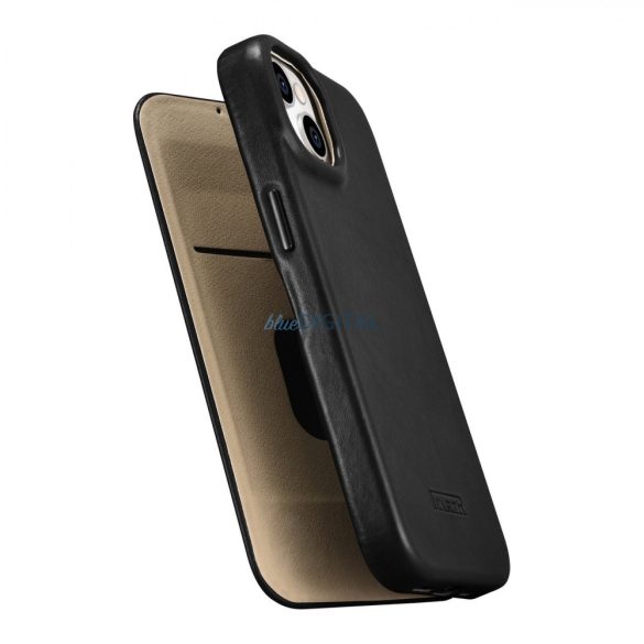 iCarer CE olajviasz prémium bőr fóliatok bőr tok iPhone 14 Plus Flip mágneses MagSafe fekete (AKI14220707-BK)