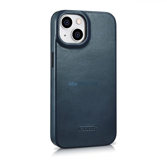 iCarer CE olajviasz prémium bőr fóliatok bőr tok iPhone 14 Plus Flip mágneses MagSafe kék (AKI14220707-BU)