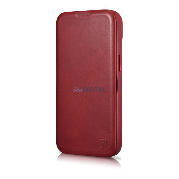 iCarer CE olajviasz prémium bőr fóliatok bőr tok iPhone 14 Plus Flip mágneses MagSafe piros (AKI14220707-RD)