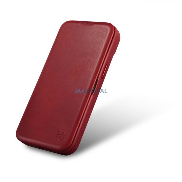 iCarer CE olajviasz prémium bőr fóliatok bőr tok iPhone 14 Pro Max Flip mágneses MagSafe piros (AKI14220708-RD)