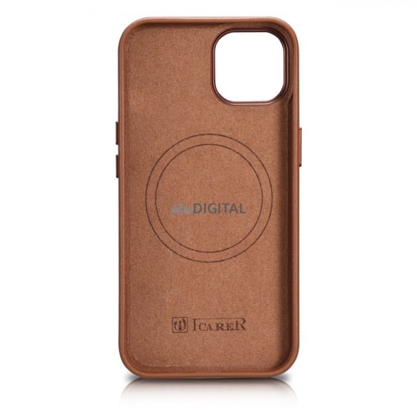 iCarer Case Leather valódi bőr tok iPhone 14 barna (WMI14220705-BN) (MagSafe kompatibilis)