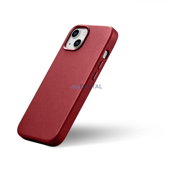 iCarer Case Leather valódi bőr tok iPhone 14 piros (WMI14220705-RD) (MagSafe kompatibilis)