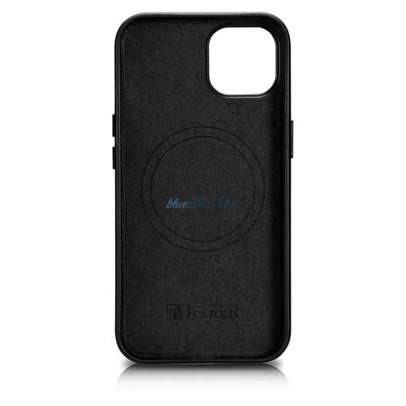 iCarer Case Leather valódi bőr tok iPhone 14 Plus fekete (MagSafe kompatibilis)