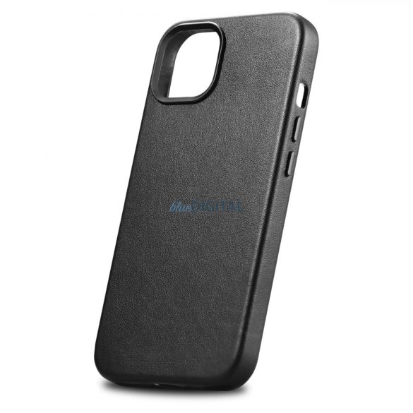 iCarer Case Leather valódi bőr tok iPhone 14 Plus fekete (MagSafe kompatibilis)