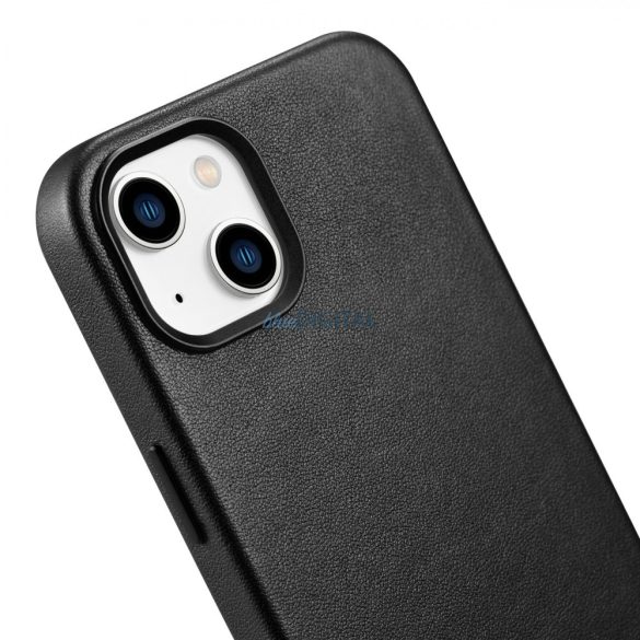 iCarer Case Leather valódi bőr tok iPhone 14 Plus fekete (MagSafe kompatibilis)