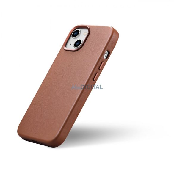 iCarer Case Leather valódi bőr tok iPhone 14 Plus barna (MagSafe kompatibilis)