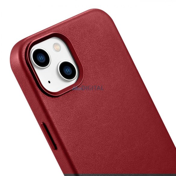 iCarer Case Leather valódi bőr tok iPhone 14 Plus piros (MagSafe kompatibilis)