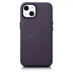   iCarer Case Leather valódi bőr tok iPhone 14 Plushoz sötétlila (MagSafe kompatibilis)