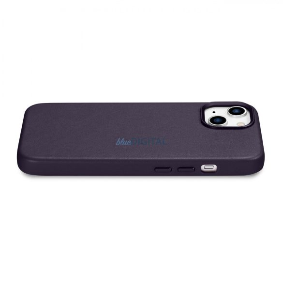iCarer Case Leather valódi bőr tok iPhone 14 Plushoz sötétlila (MagSafe kompatibilis)