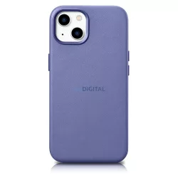   iCarer Case Leather valódi bőr tok iPhone 14 Plushoz világos lila (MagSafe kompatibilis)