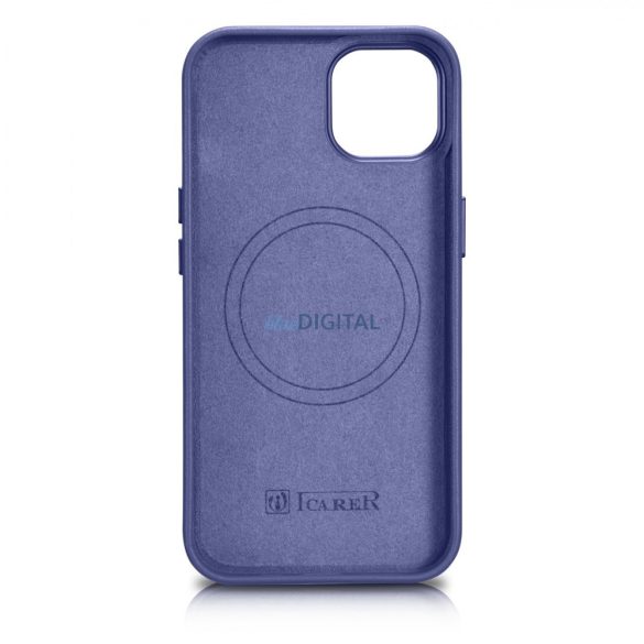 iCarer Case Leather valódi bőr tok iPhone 14 Plushoz világos lila (MagSafe kompatibilis)