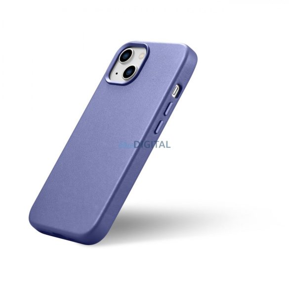 iCarer Case Leather valódi bőr tok iPhone 14 Plushoz világos lila (MagSafe kompatibilis)