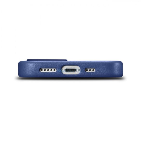 iCarer Case Leather valódi bőr tok iPhone 14 Plus készülékhez kék (MagSafe kompatibilis)