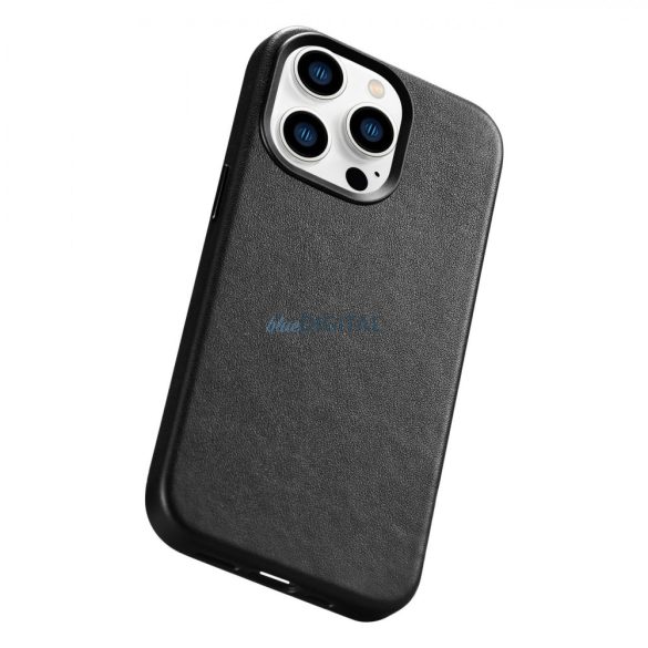 iCarer Case bőr valódi bőr tok iPhone 14 Pro Max fekete (WMI14220708-BK) (MagSafe kompatibilis)