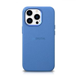 iCarer Litchi prémium bőr tok bőr tok iPhone 14 Pro Max mágneses MagSafe világoskék (WMI14220712-LB)