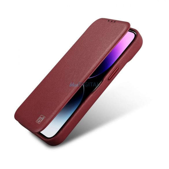 iCarer CE prémium bőr fóliatok iPhone 14 Flip mágneses MagSafe piros (WMI14220713-RD)