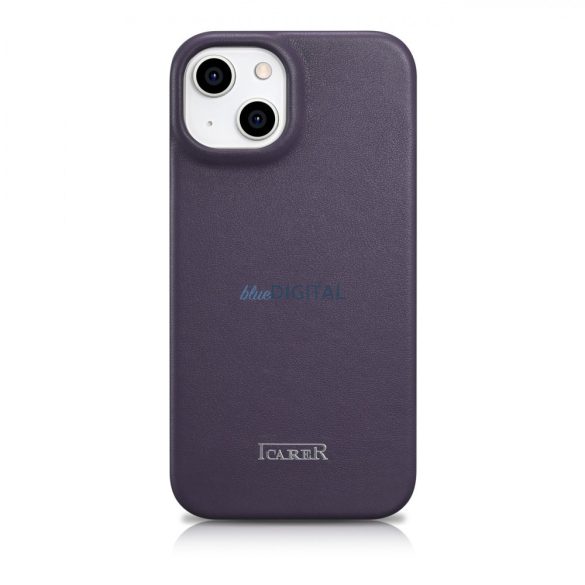 iCarer CE Prémium bőr fóliatok iPhone 14 Flip mágneses MagSafe bőr tok Sötétlila (WMI14220713-DP)