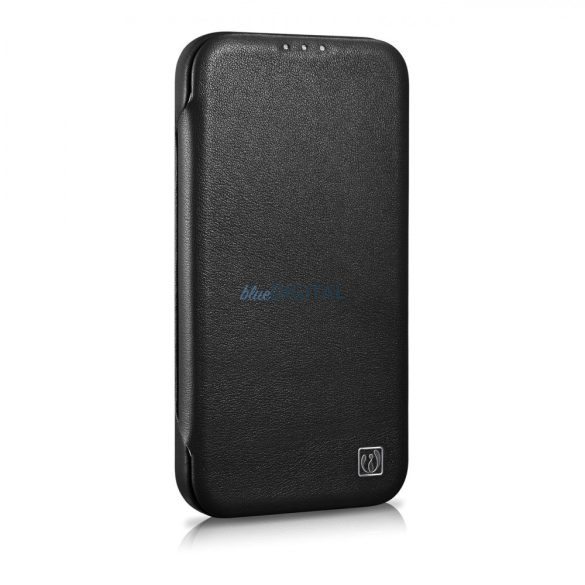 iCarer CE prémium bőr fóliatok iPhone 14 Pro Flip mágneses MagSafe fekete (WMI14220714-BK)