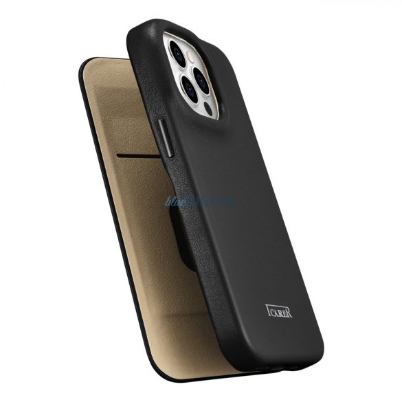 iCarer CE prémium bőr fóliatok iPhone 14 Pro Flip mágneses MagSafe fekete (WMI14220714-BK)