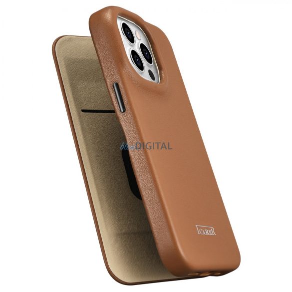 iCarer CE prémium bőr fóliatok iPhone 14 Pro Flip mágneses MagSafe barna (WMI14220714-BN)