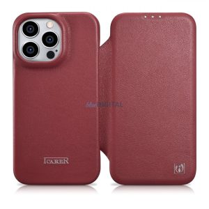 iCarer CE prémium bőr fóliatok iPhone 14 Pro Flip mágneses MagSafe piros (WMI14220714-RD)