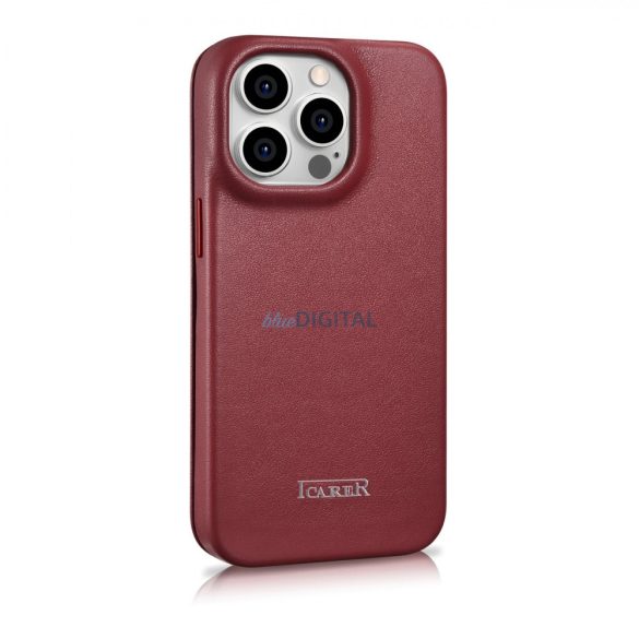 iCarer CE prémium bőr fóliatok iPhone 14 Pro Flip mágneses MagSafe piros (WMI14220714-RD)