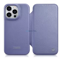   iCarer CE prémium bőr fóliatok iPhone 14 Pro Flip mágneses MagSafe világos lila (WMI14220714-LP)