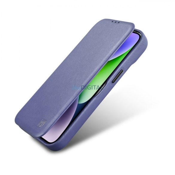 iCarer CE prémium bőr fóliatok iPhone 14 Pro Flip mágneses MagSafe világos lila (WMI14220714-LP)