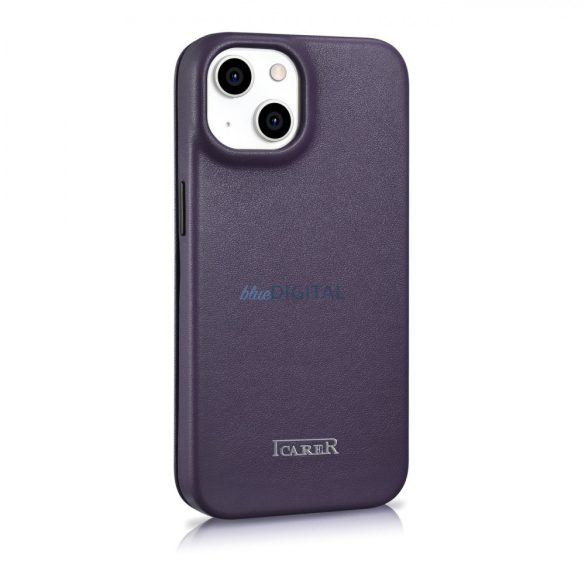 iCarer CE Prémium bőr fóliatok iPhone 14 Plus Flip mágneses MagSafe bőr tok Sötétlila (WMI14220715-DP)