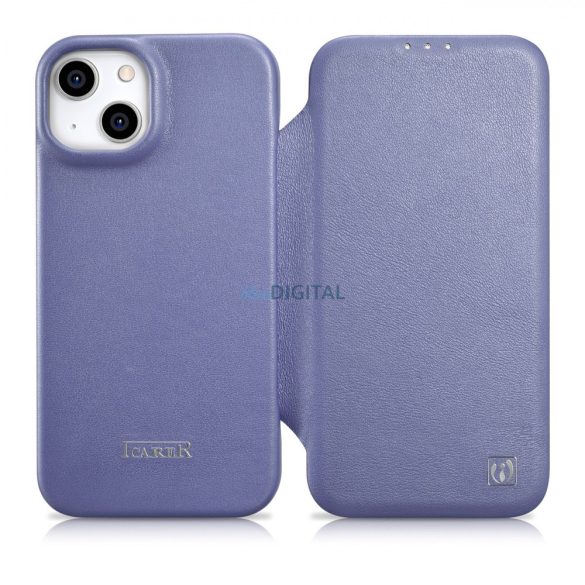 iCarer CE prémium bőr fóliatok iPhone 14 Plus Flip mágneses MagSafe világos lila (WMI14220715-LP)