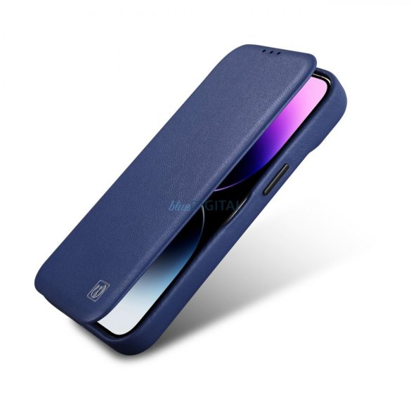 iCarer CE prémium bőr fóliatok iPhone 14 Plus Flip mágneses MagSafe kék (WMI14220715-BU)