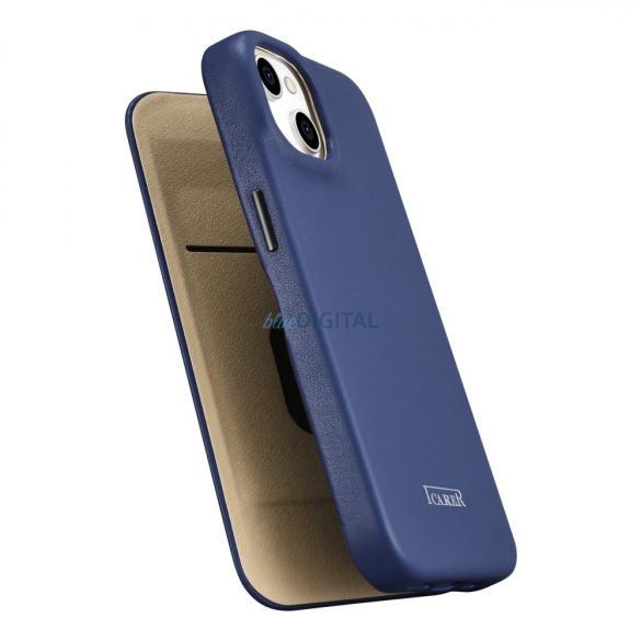 iCarer CE prémium bőr fóliatok iPhone 14 Plus Flip mágneses MagSafe kék (WMI14220715-BU)