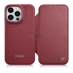   iCarer CE prémium bőr fóliatok iPhone 14 Pro Max Flip mágneses MagSafe piros (WMI14220716-RD)