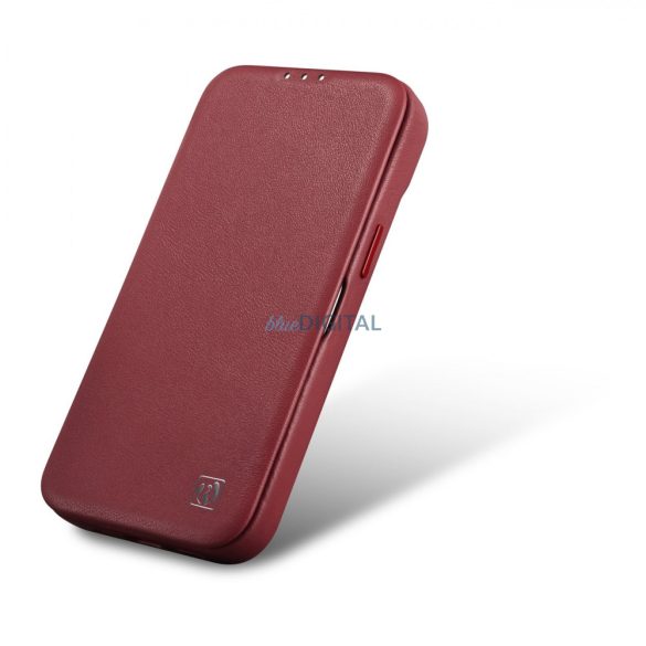 iCarer CE prémium bőr fóliatok iPhone 14 Pro Max Flip mágneses MagSafe piros (WMI14220716-RD)