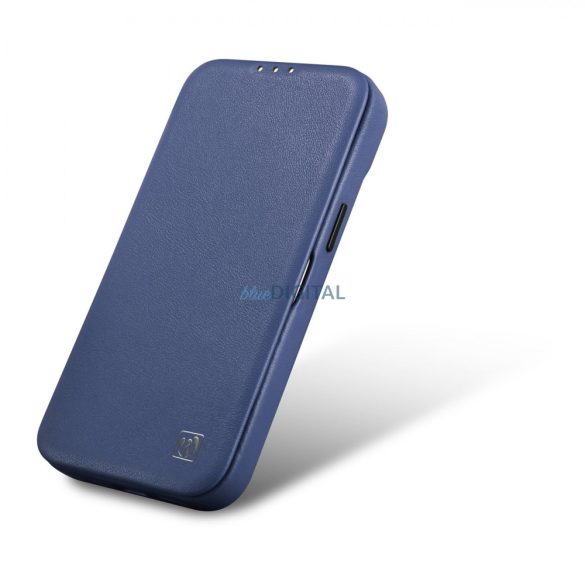 iCarer CE Prémium bőr fóliatok iPhone 14 Pro Max Flip mágneses MagSafe kék (WMI14220716-BU)