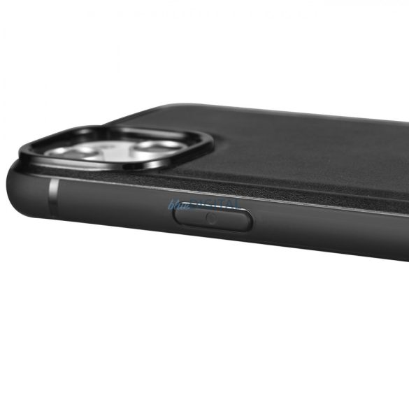 iCarer Leather Oil Wax tok valódi bőrborítással iPhone 14 készülékhez (MagSafe kompatibilis) fekete (WMI14220717-BK)