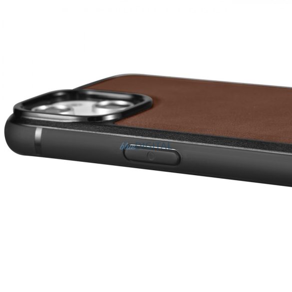 iCarer Leather Oil Wax tok valódi bőr borítással iPhone 14 készülékhez (MagSafe kompatibilis) barna (WMI14220717-BN)