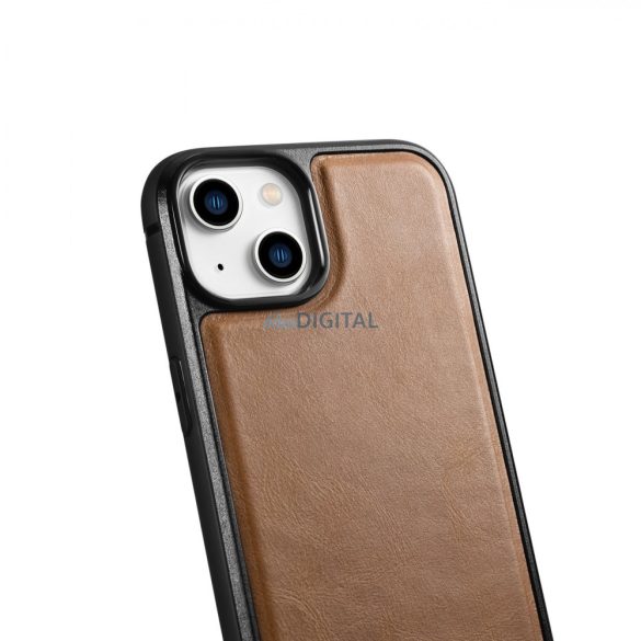 iCarer Leather Oil Wax tok valódi bőrborítással iPhone 14 készülékhez (MagSafe kompatibilis) barna (WMI14220717-TN)